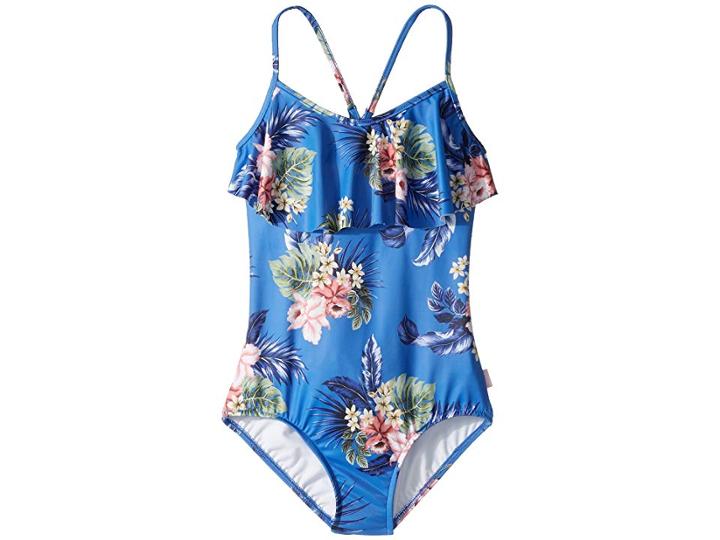 Seafolly Kids Retro Tropic Ruffle Tank One-piece (little Kids/big Kids) (hawaii Blue) Girl's Swimsuits One Piece