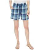 Mod-o-doc Stone Washed Indigo Plaid Pull-on Shorts W/ Tassel Cord (multi Blue) Women's Shorts