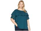 B Collection By Bobeau Plus Size Brynlee Lace Trim Tee (deep Teal) Women's T Shirt