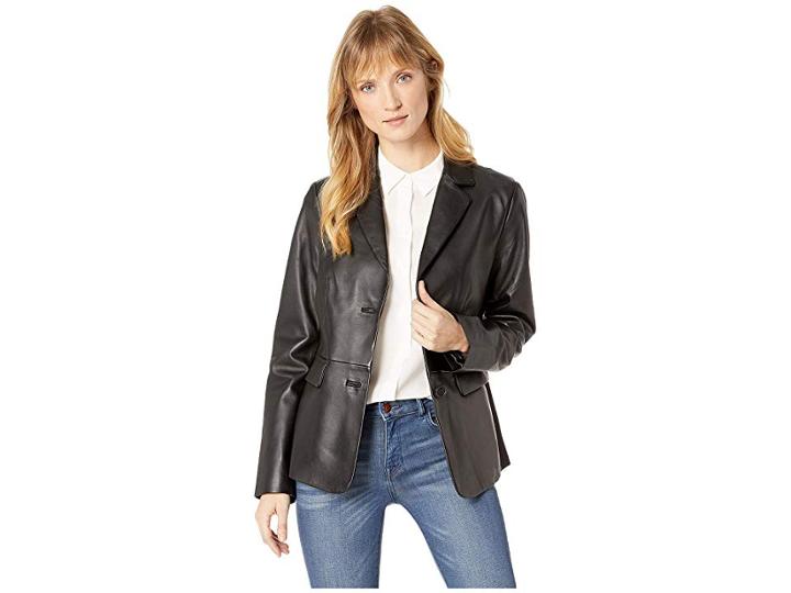 Via Spiga Leather Blazer (black) Women's Jacket