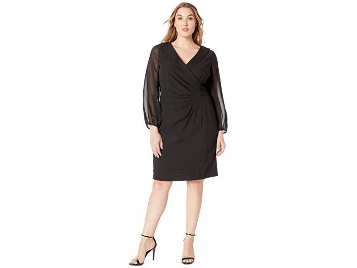 Tahari By Asl Plus Size Shawl Collar Dress With Chiffon Sleeves (black) Women's Dress