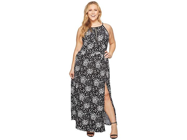 Michael Michael Kors Plus Size Mod Floral Halter Maxi (black/white) Women's Dress