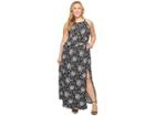 Michael Michael Kors Plus Size Mod Floral Halter Maxi (black/white) Women's Dress