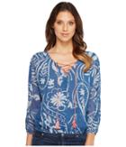 Lucky Brand Exploded Floral Peasant Top (blue Multi) Women's Long Sleeve Pullover