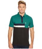 U.s. Polo Assn. Classic Fit Color Block Short Sleeve Pique Polo Shirt (peacock Heather) Men's Short Sleeve Pullover