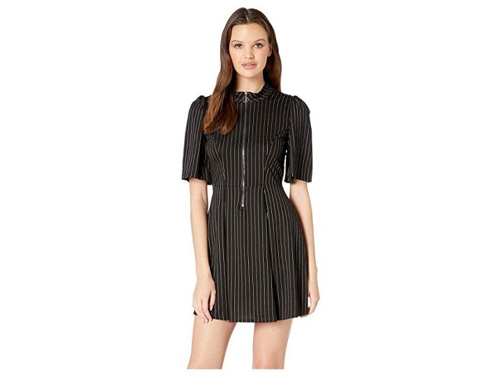 Bcbgeneration Front Zipper Fit N Flare Dress (black Combo) Women's Dress