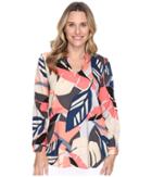 Vince Camuto Long Sleeve Modern Tropics V-neck Tunic (coral Passion) Women's Blouse