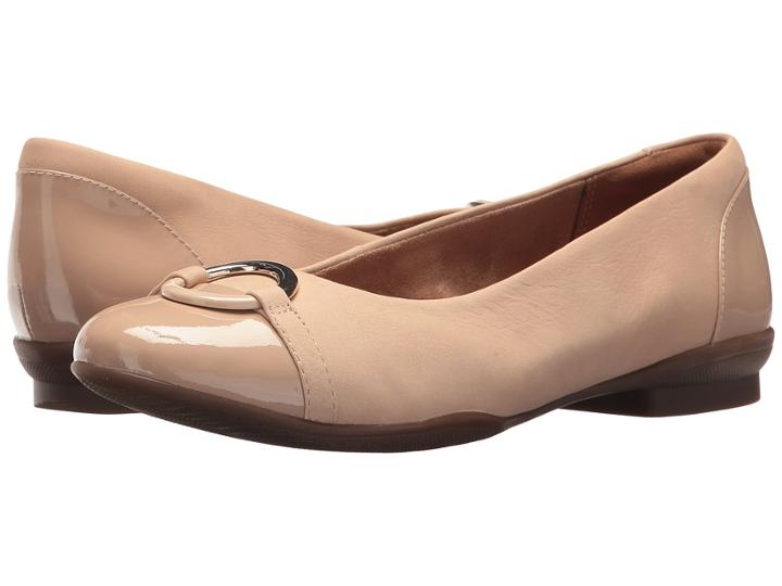 Clarks Neenah Vine (nude Nubuck/ Nude Patent Leather Combination) Women's Flat Shoes