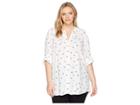 Calvin Klein Plus Plus Size Printed Roll Sleeve (white/black Dot) Women's Blouse
