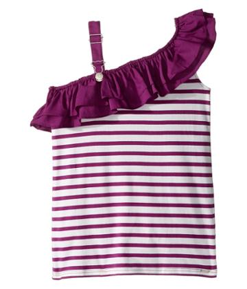 Junior Gaultier Purple And White Striped Top With Ruffle (big Kids) (violine) Girl's Clothing