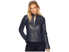Cole Haan Leather Racer Jacket With Quilted Panels (navy) Women's Jacket