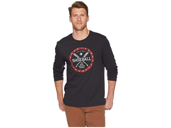 Life Is Good American Pastime Long Sleeve Smooth T-shirt (night Black) Men's T Shirt