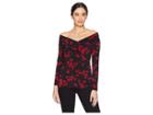 Michael Michael Kors Rose Over The Shoulder Cross Long Sleeve Top (black/red Currant) Women's Clothing