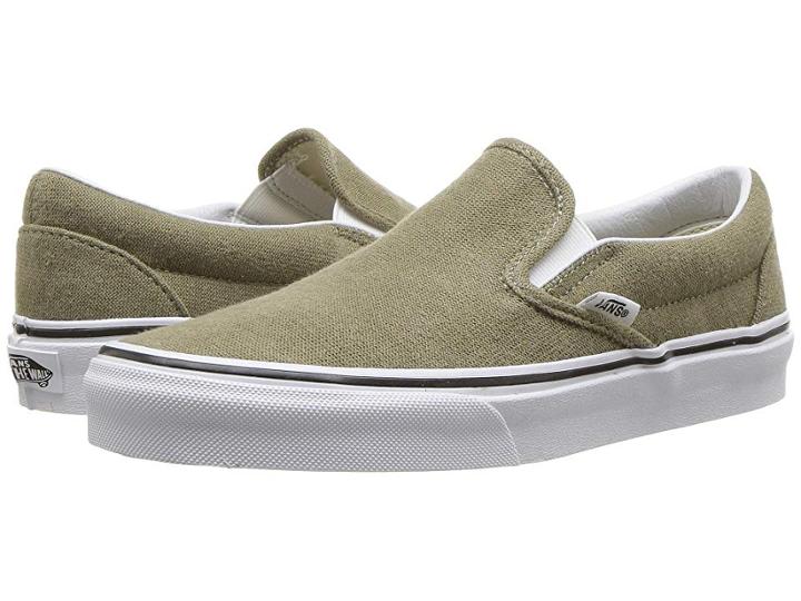 Vans Classic Slip-ontm ((cotton Hemp) Dusky Green/true White) Skate Shoes