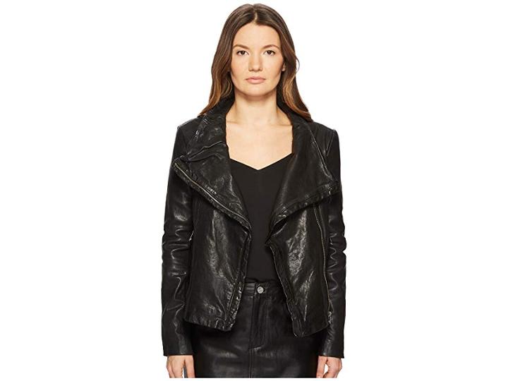 Lamarque Talia-veg Funnel Neck Leather Jacket (black) Women's Coat