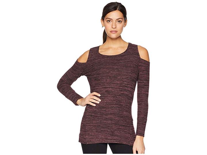 Tribal Long Sleeve Cold Shoulder Top (heather Fig) Women's Long Sleeve Pullover