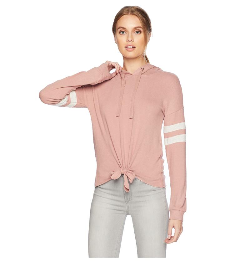 Pink Rose Oversized Drop Shoulder Long Sleeve Hooded String W/ Tie Hem (mink Velvet) Women's Sweatshirt