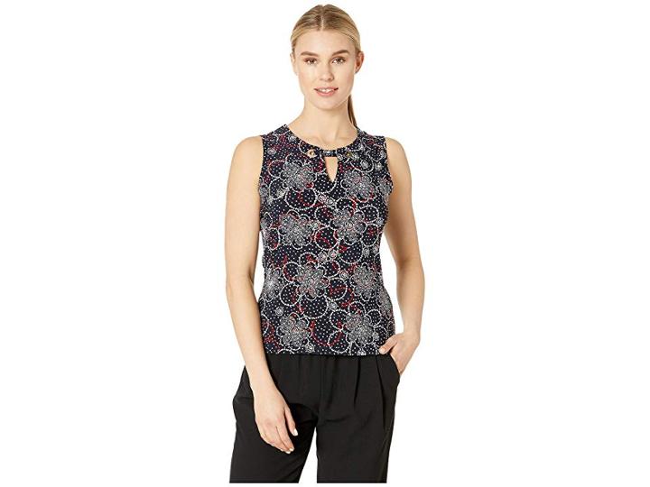 Tommy Hilfiger Dot Floral Gromet Knit Top (midnight Multi) Women's Blouse