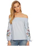 J.o.a. Embroidered Smocked Off The Shoulder Top (sky) Women's Clothing