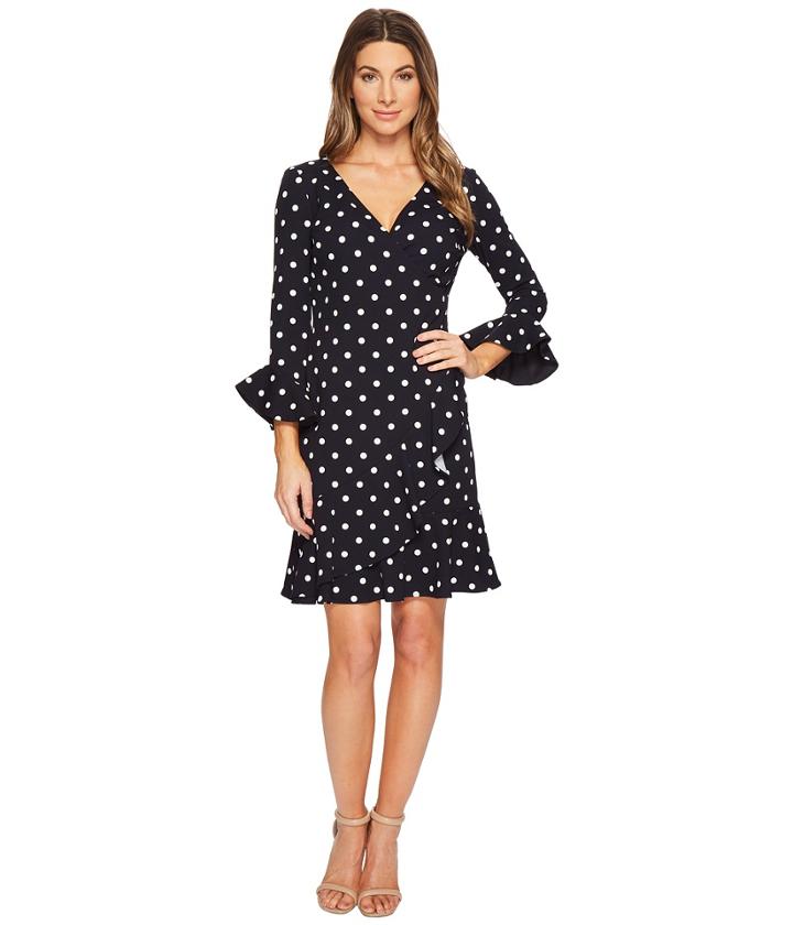 Lauren Ralph Lauren Varsha Driver Dot Crepe Dress (lighthouse Navy/colonial Cream) Women's Dress