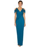 Adrianna Papell Cold Shoulder Rouched Stretch Tulle Dress With Beaded Details (deep Teal) Women's Dress