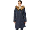 Cole Haan Taffeta Down Coat With Faux Fur Hood (navy) Women's Coat