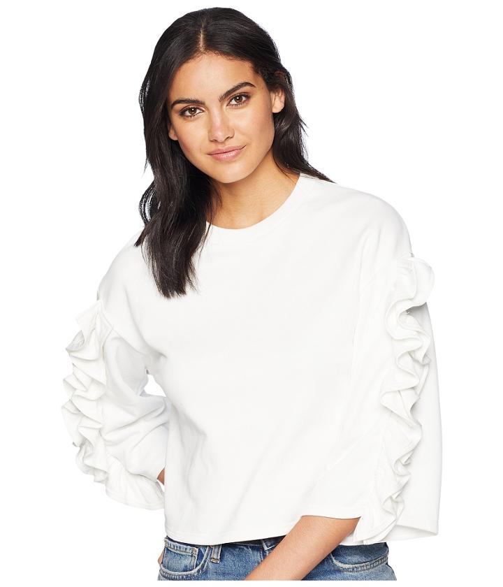 J.o.a. Ruffle Detail Sweatshirt (white) Women's Sweatshirt