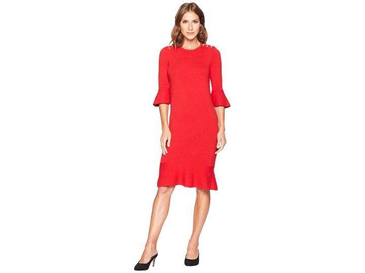 Lauren Ralph Lauren Ruffled Cotton-blend Dress (crimson) Women's Dress