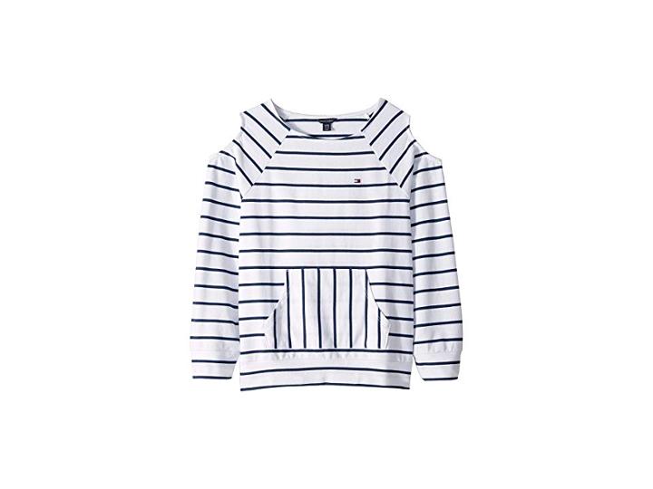 Tommy Hilfiger Kids Stripe Boat Neck French Terry Top (big Kids) (white) Girl's Clothing