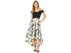 Marina Cold Shoulder High-low Dress With Jersey Top Floral Print Mikado Skirt (black/yellow) Women's Clothing