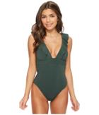 Robin Piccone Lina Ruffle V-neck One-piece (deep Forest Green) Women's Swimsuits One Piece