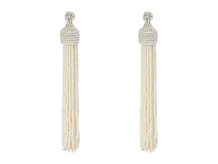 Kenneth Jay Lane White Pearl Seed Bead Tassel Direct Post Ear Earrings (white Pearl) Earring