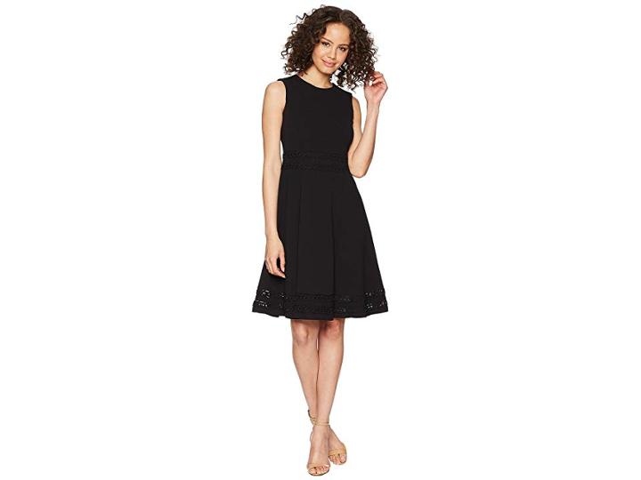 Calvin Klein Fit And Flare Dress With Lace Detail At Waist Hem Cd8c412c (black) Women's Dress