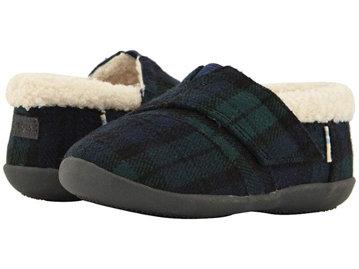 Toms Kids House Slipper (infant/toddler/little Kid) (spruce Plaid Felt) Kids Shoes