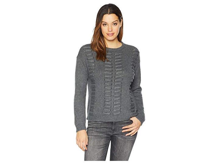 Vince Camuto Long Sleeve Front Lace Through Sweater (medium Heather Grey) Women's Sweater