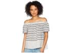 Lucky Brand Stripe Off Shoulder Top (grey Multi) Women's Clothing