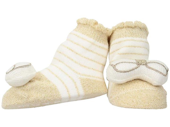 Mud Pie Gold Stripe Rattle Toe Socks (infant) (white) Girls Shoes