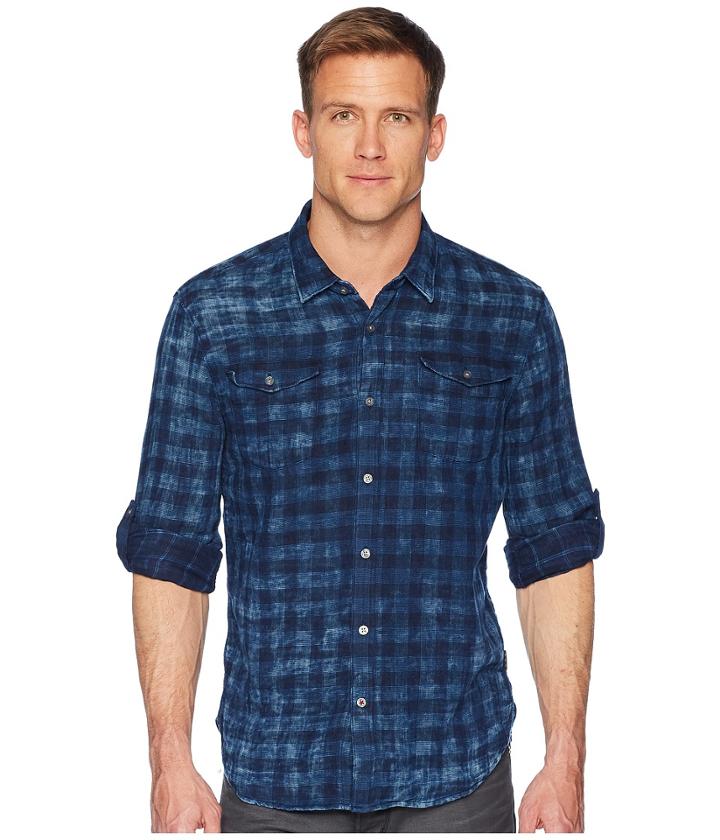 John Varvatos Star U.s.a. Long Sleeve Roll-up Sportshirt With Chest Pockets W536u1b (indigo) Men's Clothing