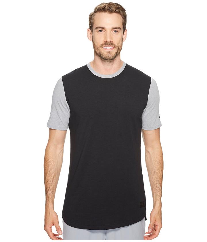 Under Armour Ua Baseline Long Line Tee (black/steel Light Heather/black) Men's T Shirt