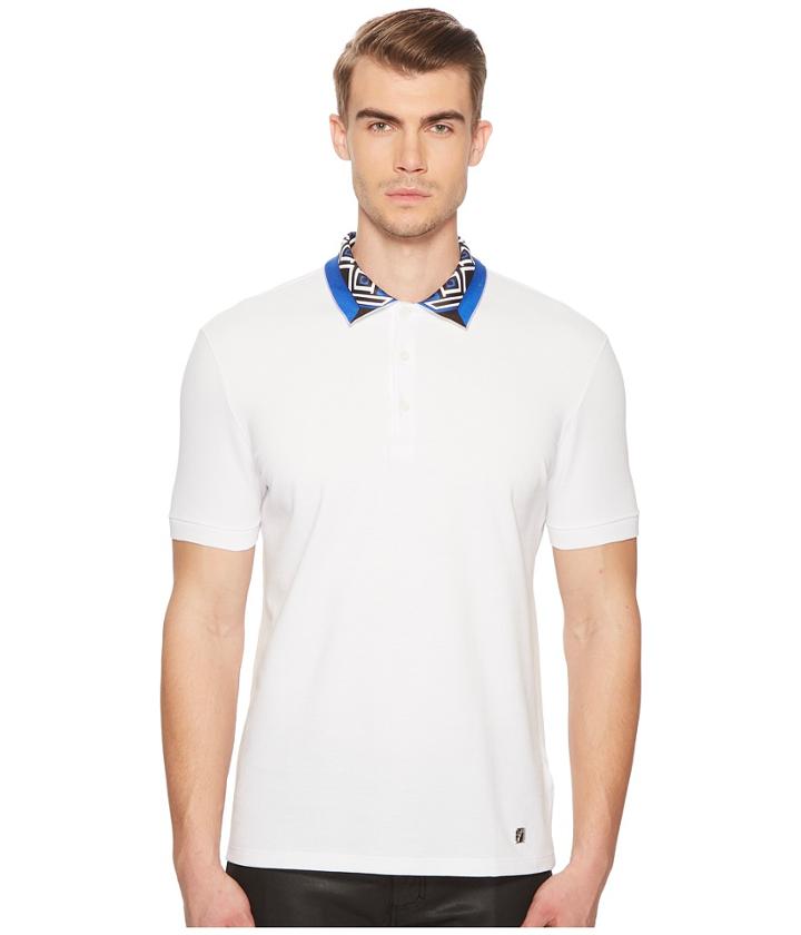 Versace Collection Printed Collar Pique Polo (white) Men's Clothing