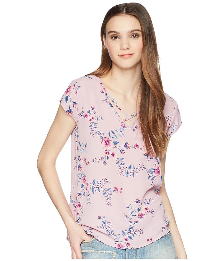 Pink Rose Cap Sleeve Top (mauve Poppy Ditsy Vine) Women's Clothing