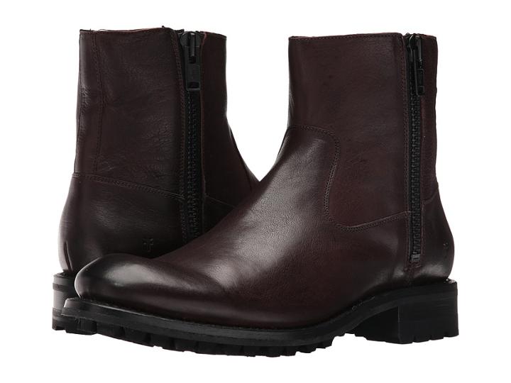 Frye Stanton Outside Zip (dark Brown Tumbled Full Grain) Men's Boots