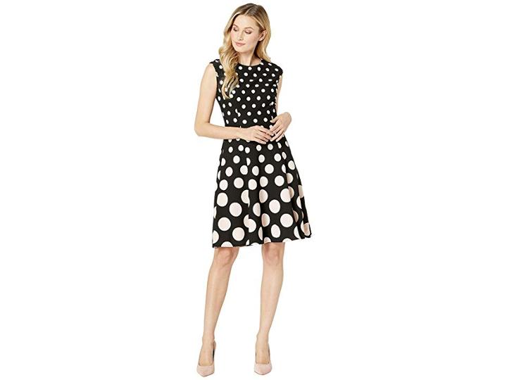 London Times Cap Sleeve Fit Flare Dress (black/blush) Women's Dress