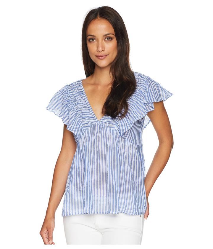 Lucky Brand Stripe Phoebe Top (blue Multi) Women's Clothing