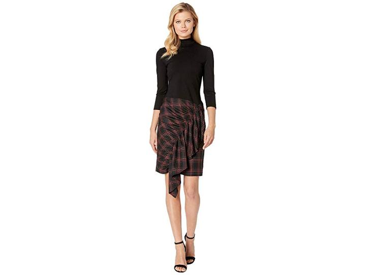 Kenneth Cole New York Ponte/tartan Dress (road Plaid Black) Women's Dress