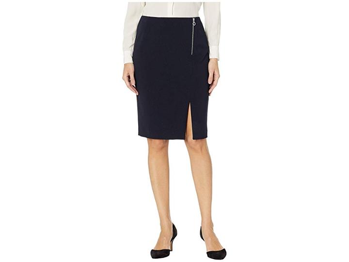 Calvin Klein Crepe Asymmetric Zip (navy) Women's Clothing