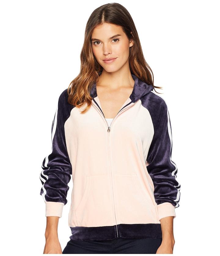Juicy Couture Track Lightweight Velour Color Block Stripe Hoodie (regal/morning Blush/white) Women's Clothing