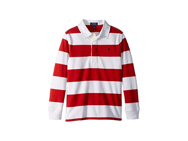 Polo Ralph Lauren Kids Striped Cotton Jersey Rugby (little Kids/big Kids) (faded Red Multi) Boy's Long Sleeve Pullover