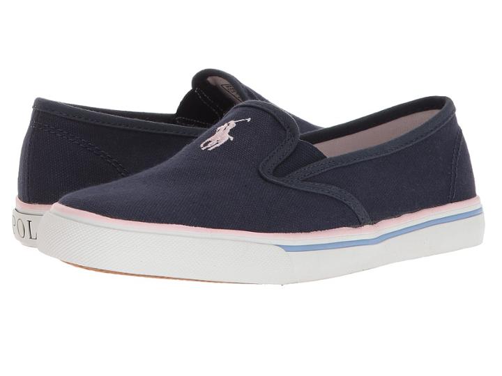 Polo Ralph Lauren Kids Meah (little Kid) (navy Canvas/light Pink Pony Player) Girl's Shoes