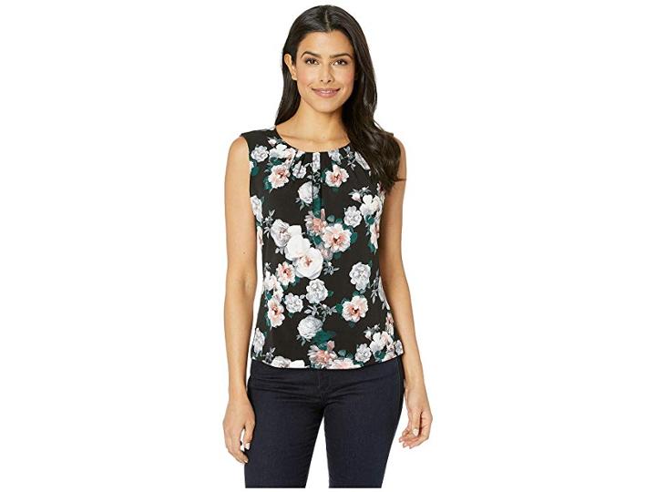 Calvin Klein Pleat Neck Cami (rose Multi) Women's Clothing